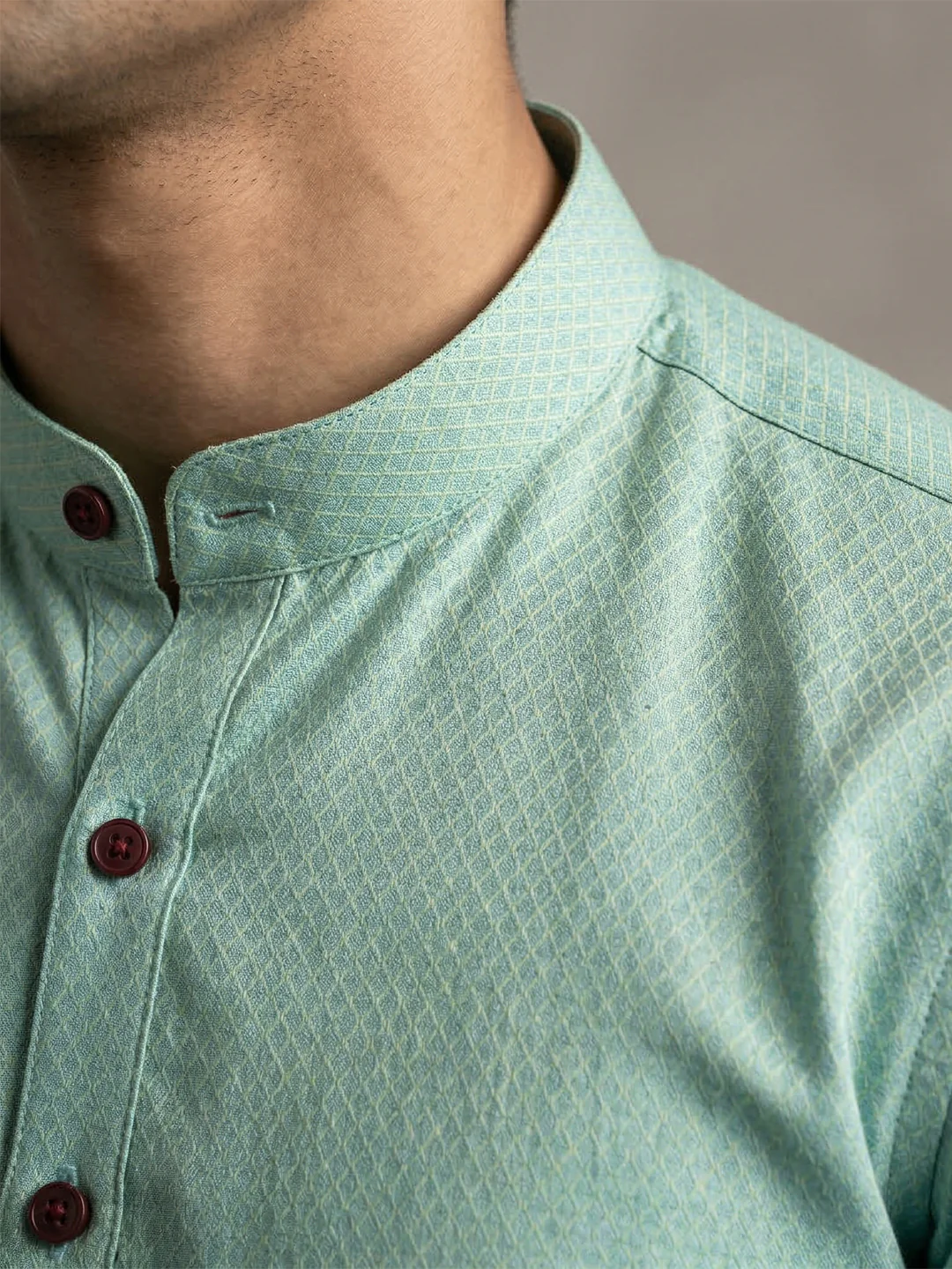 Men Cotton Medium Length Printed Pocket Kurta Greenish Blue MHJ6 - Image 3