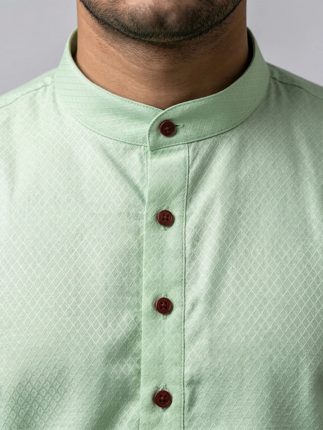 Men Cotton Medium Length Printed Pocket Kurta Mint Green MHJ4 - Image 4