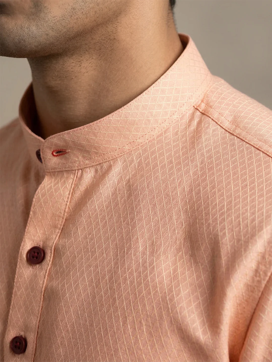 Men Cotton Medium Length Printed Pocket Kurta Peach MHJ5 - Image 4