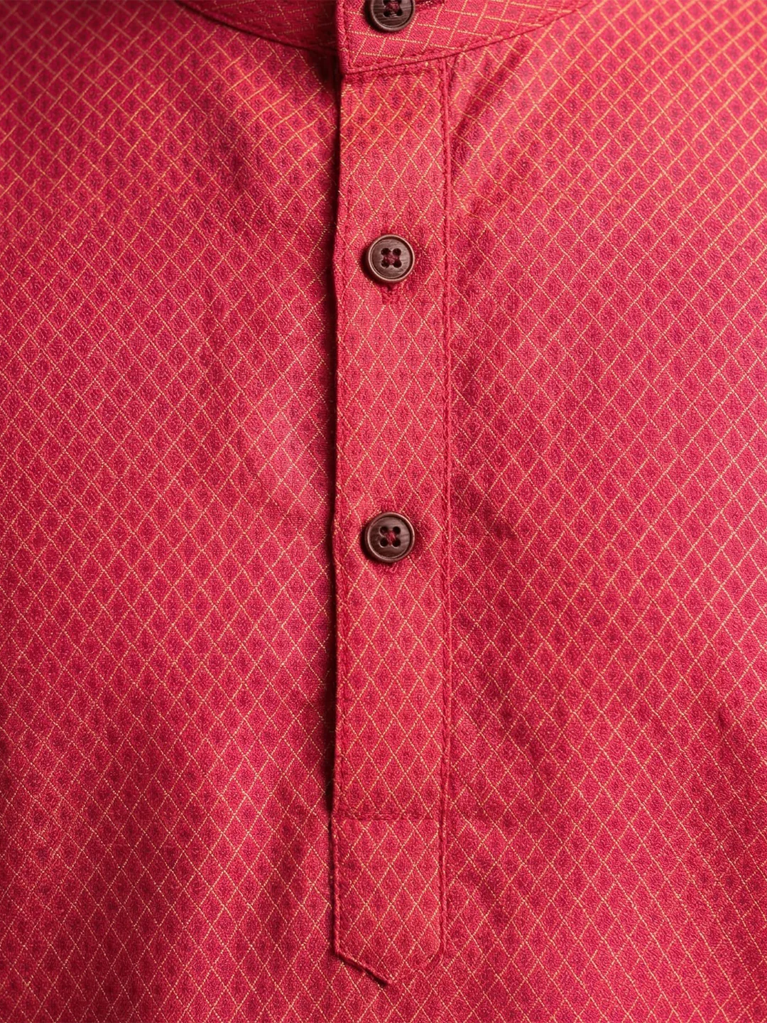 Men Cotton Medium Length Printed Pocket Kurta Reddish Pink MHJ3 - Image 4