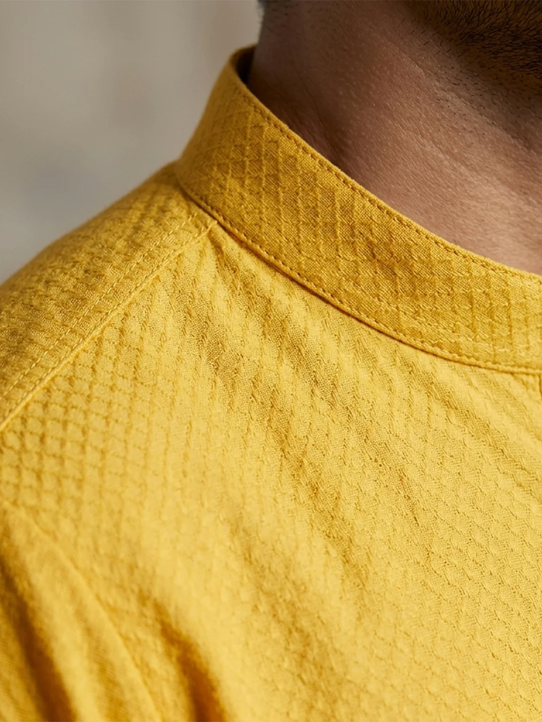 Men Cotton Medium Length Printed Pocket Kurta Yellow MHJ9 - Image 3