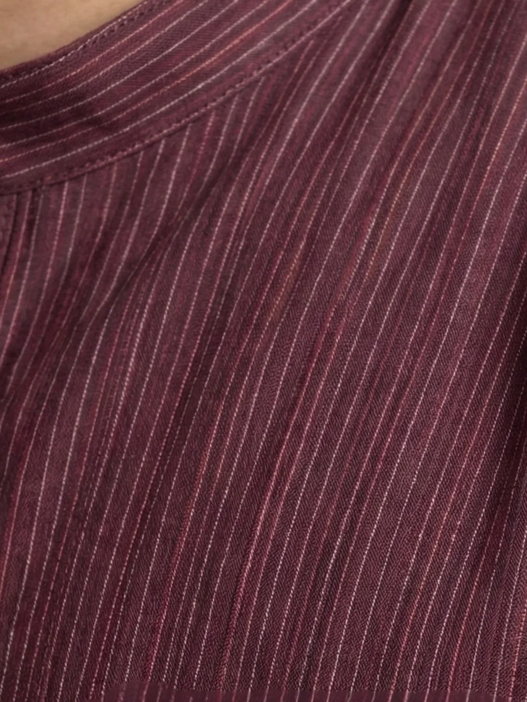 Men Cotton Medium Length Striped Pocket Kurta Maroon RN41 - Image 3