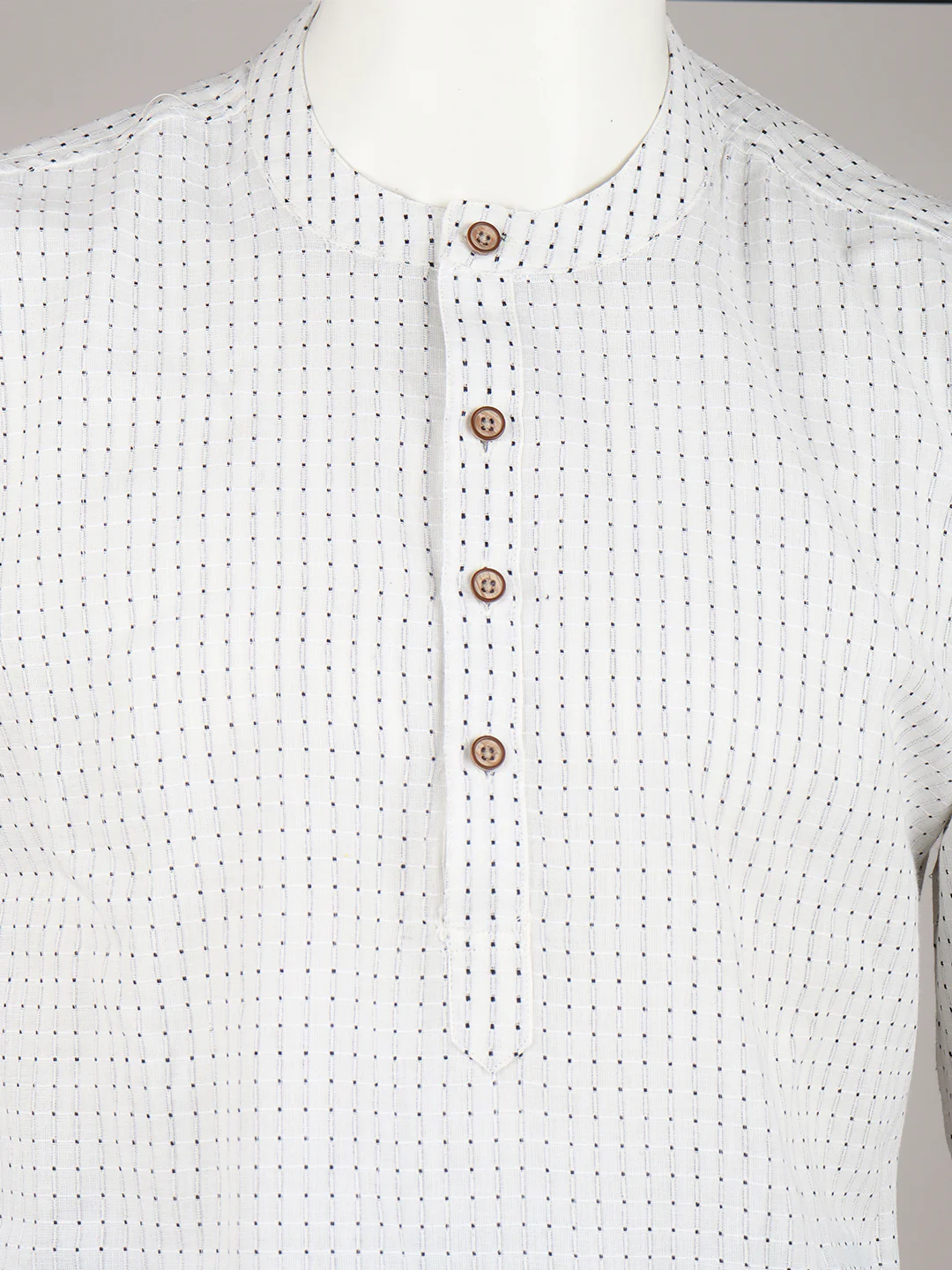 Men Cotton Medium Length Self Design Pocket Kurta White PC7 - Image 4
