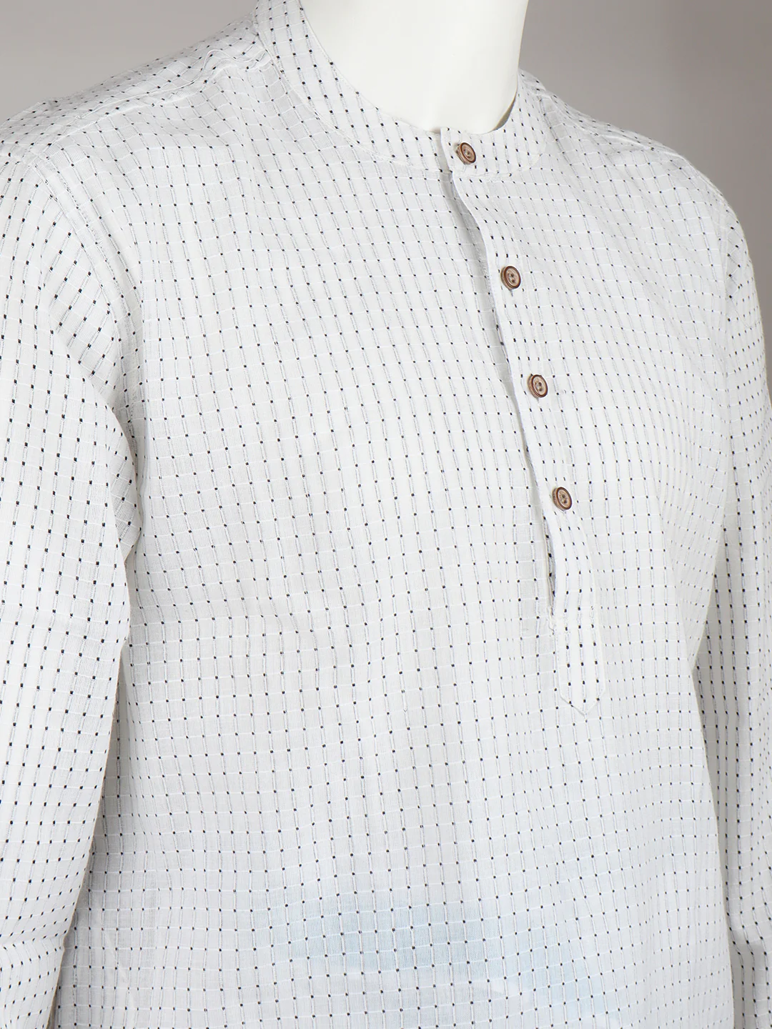 Men Cotton Medium Length Self Design Pocket Kurta White PC7 - Image 5
