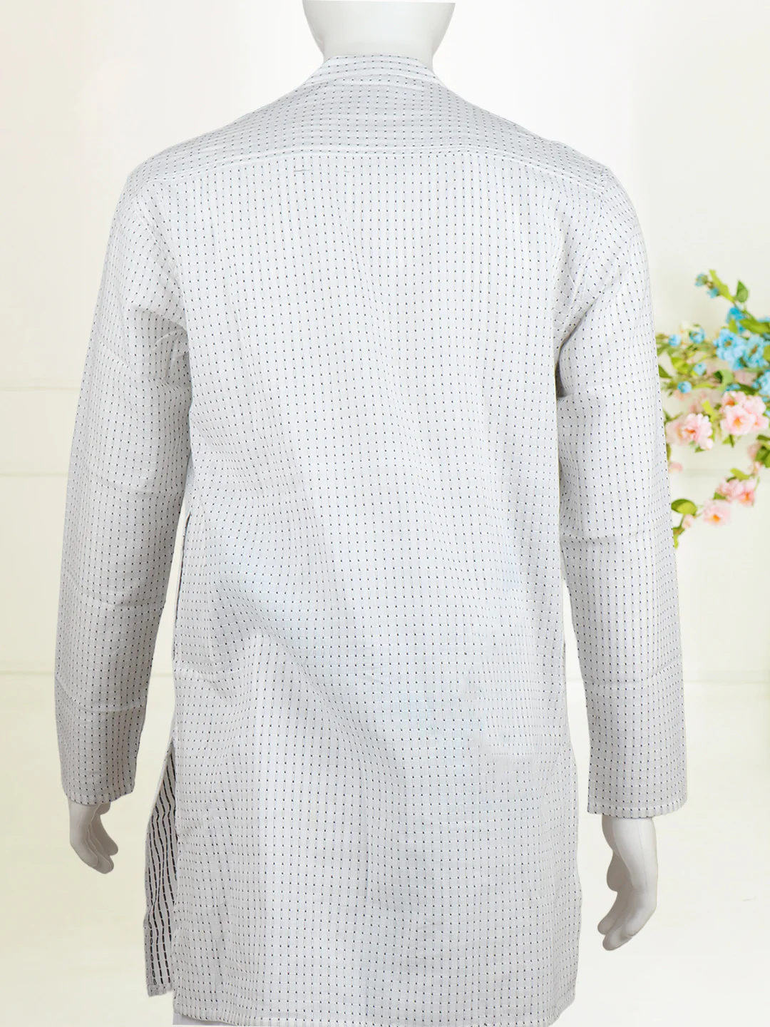 Men Cotton Medium Length Self Design Pocket Kurta White PC7 - Image 6