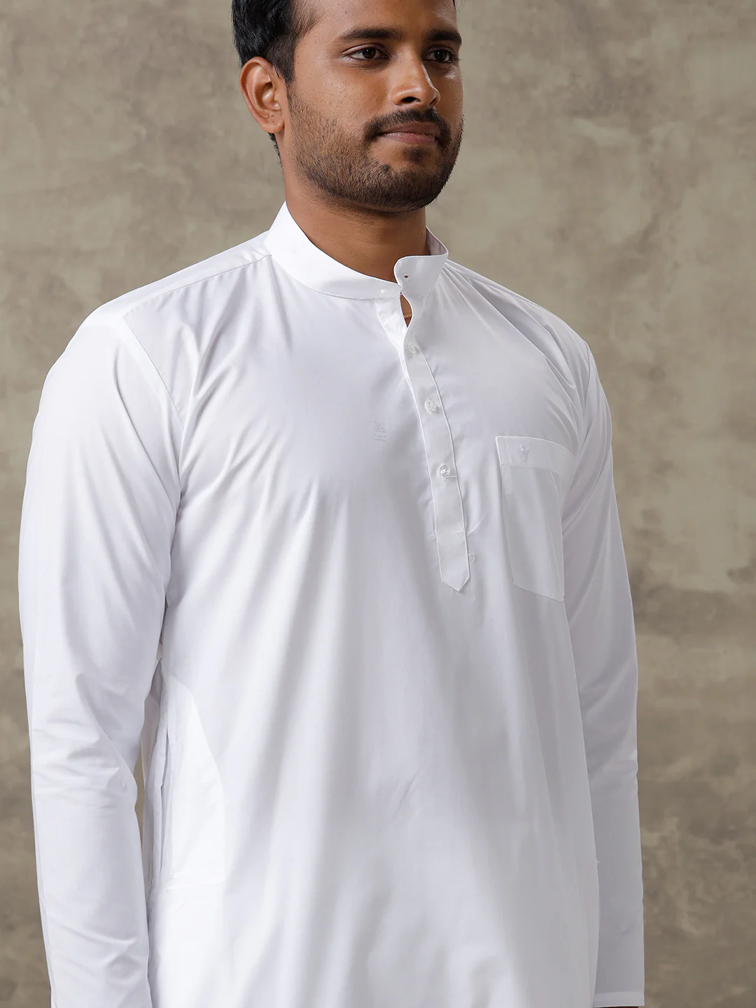 Men Cotton Medium Length White Kurta Pyjama Set - Image 4