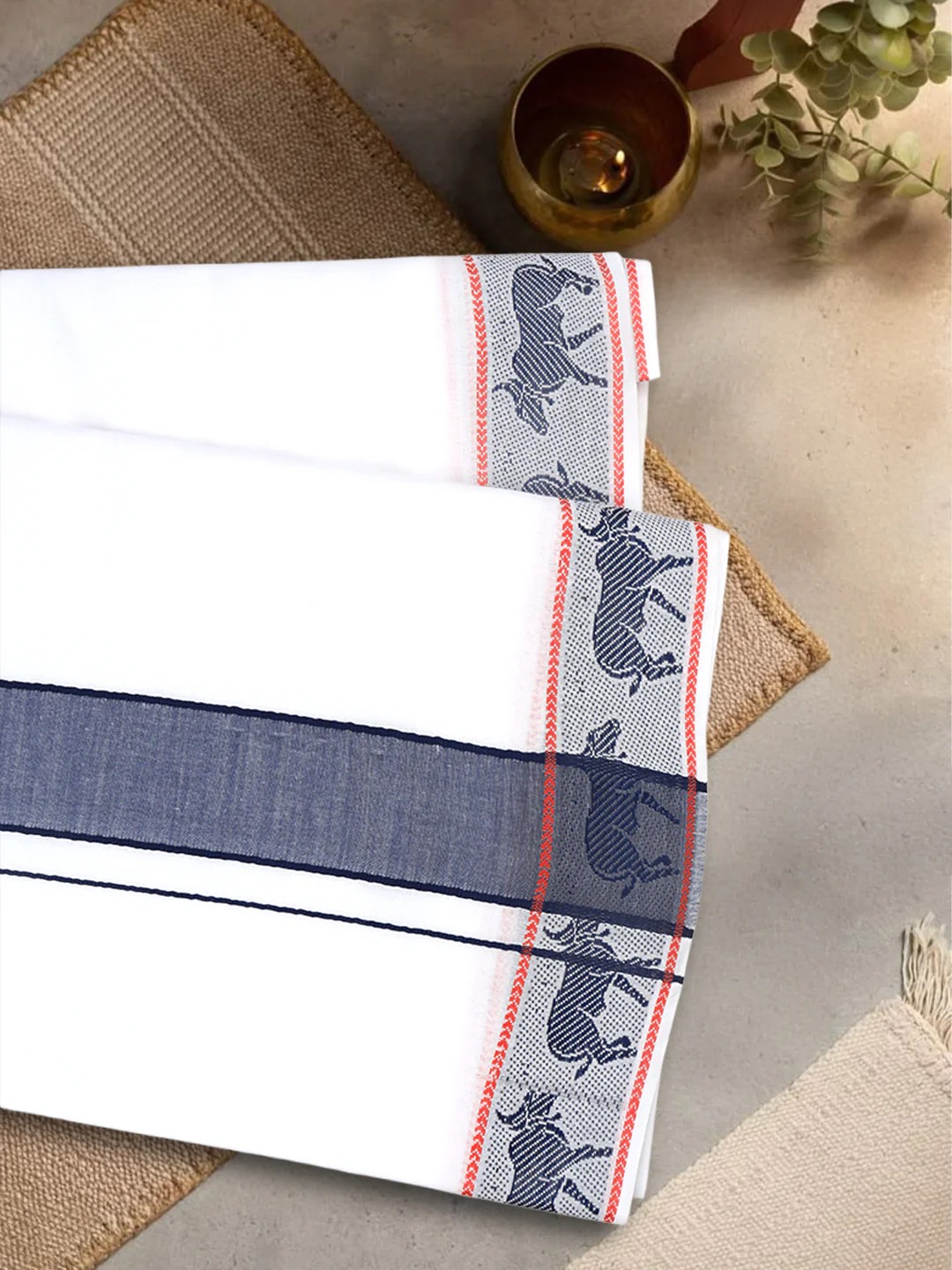 Men Cotton Navy Fancy Border Panchakacham with Angavasthram Srirasthu(9+5) SR41 - Image 2