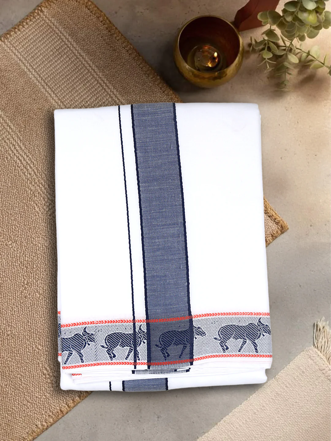 Men Cotton Navy Fancy Border Panchakacham with Angavasthram Srirasthu(9+5) SR41 - Image 4