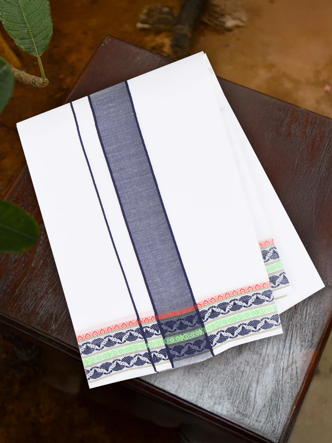 Men Cotton Navy Fancy Border Panchakacham with Angavasthram Srirasthu(9+5) SR56 - Image 6