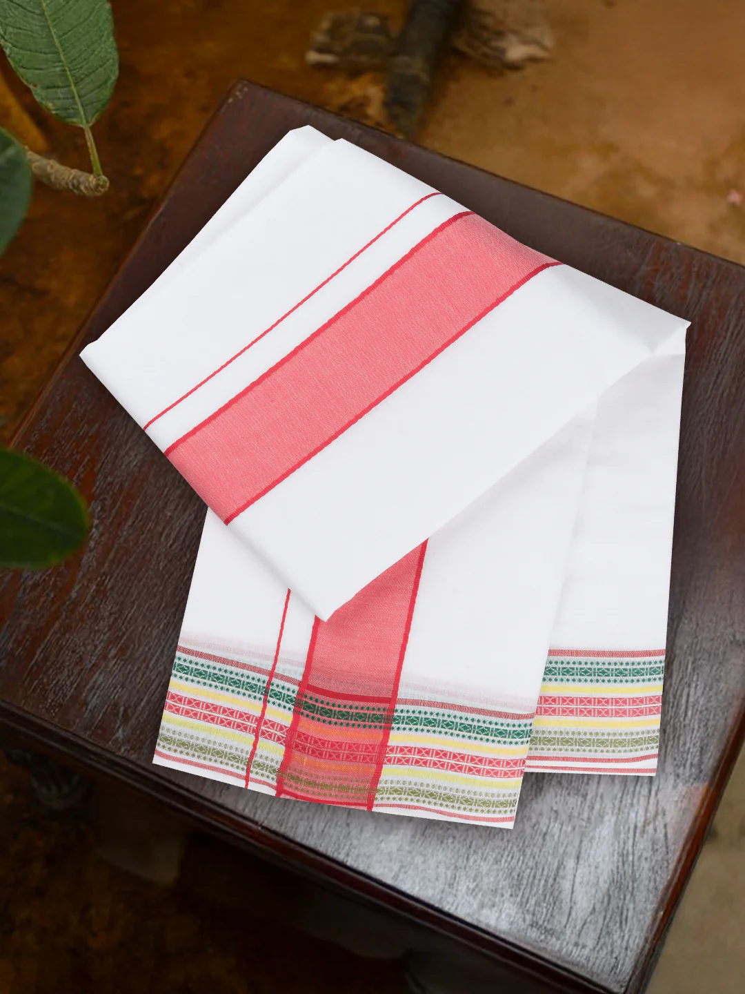 Men Cotton Pink Fancy Border Panchakacham with Angavasthram Srirasthu(9+5) SR55 - Image 2