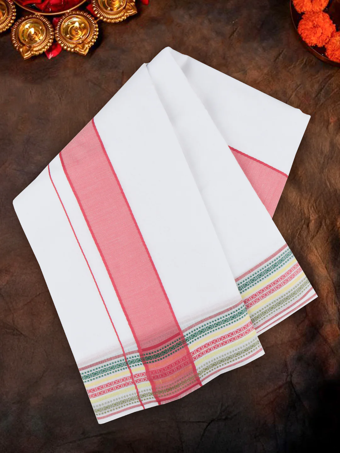Men Cotton Pink Fancy Border Panchakacham with Angavasthram Srirasthu(9+5) SR55 - Image 5