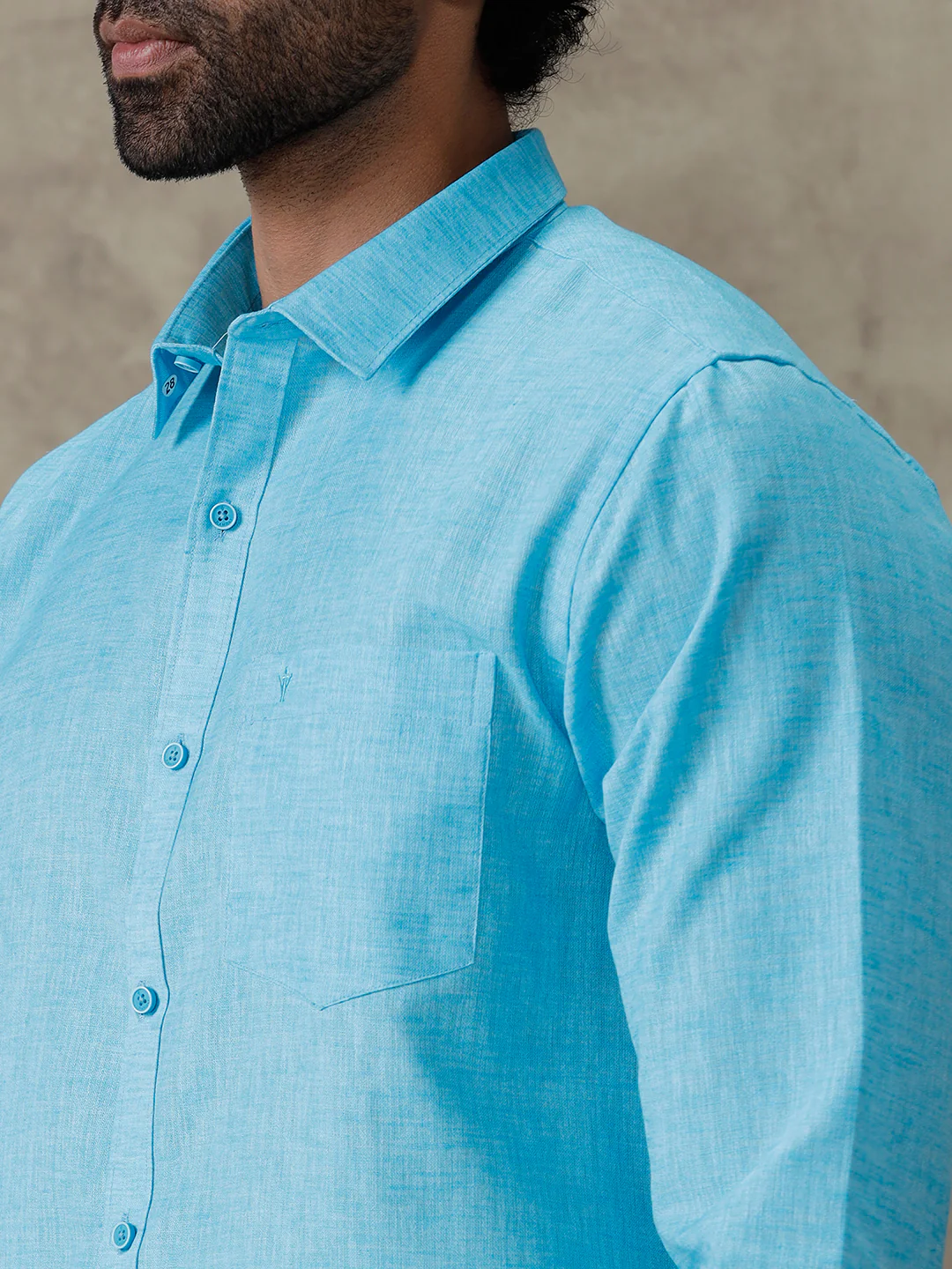 Men Cotton Rich Blue Shirt and Tissue Dhoti Set C11 - Image 5