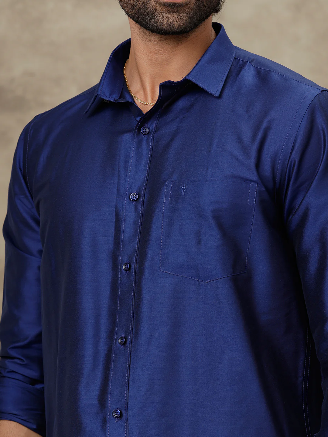Men Cotton Rich Blue Shirt and Tissue Dhoti Set SMC4 - Image 3