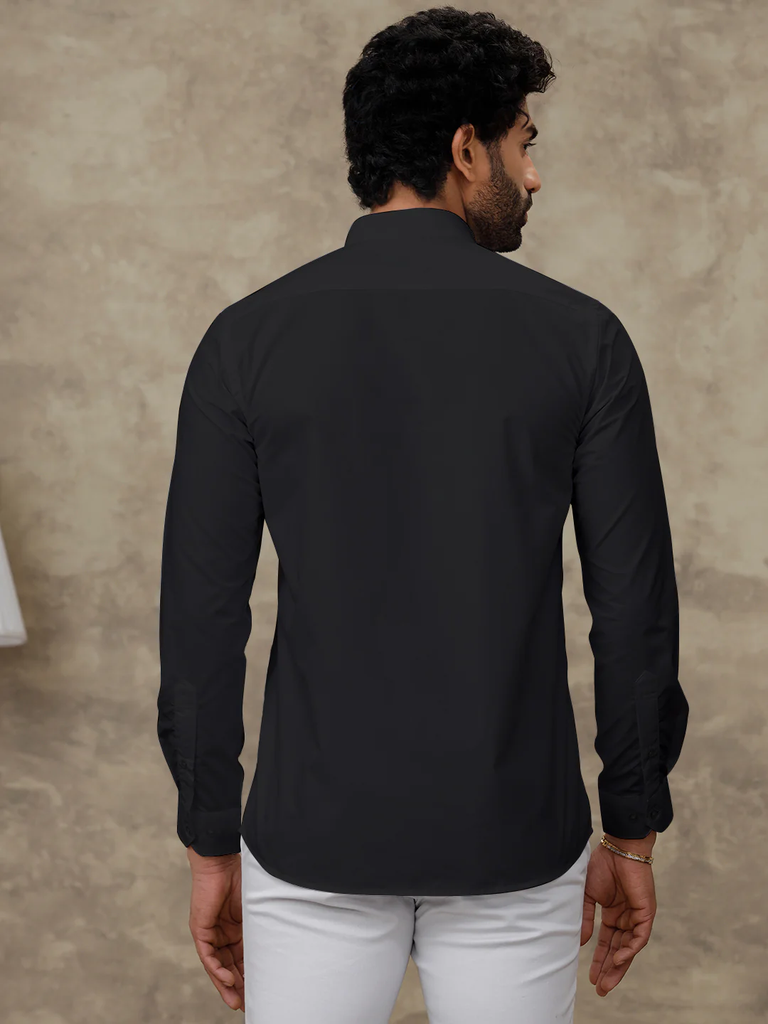 Men Cotton Rich Chinese Collar Shirt Culture Club Black - Image 3