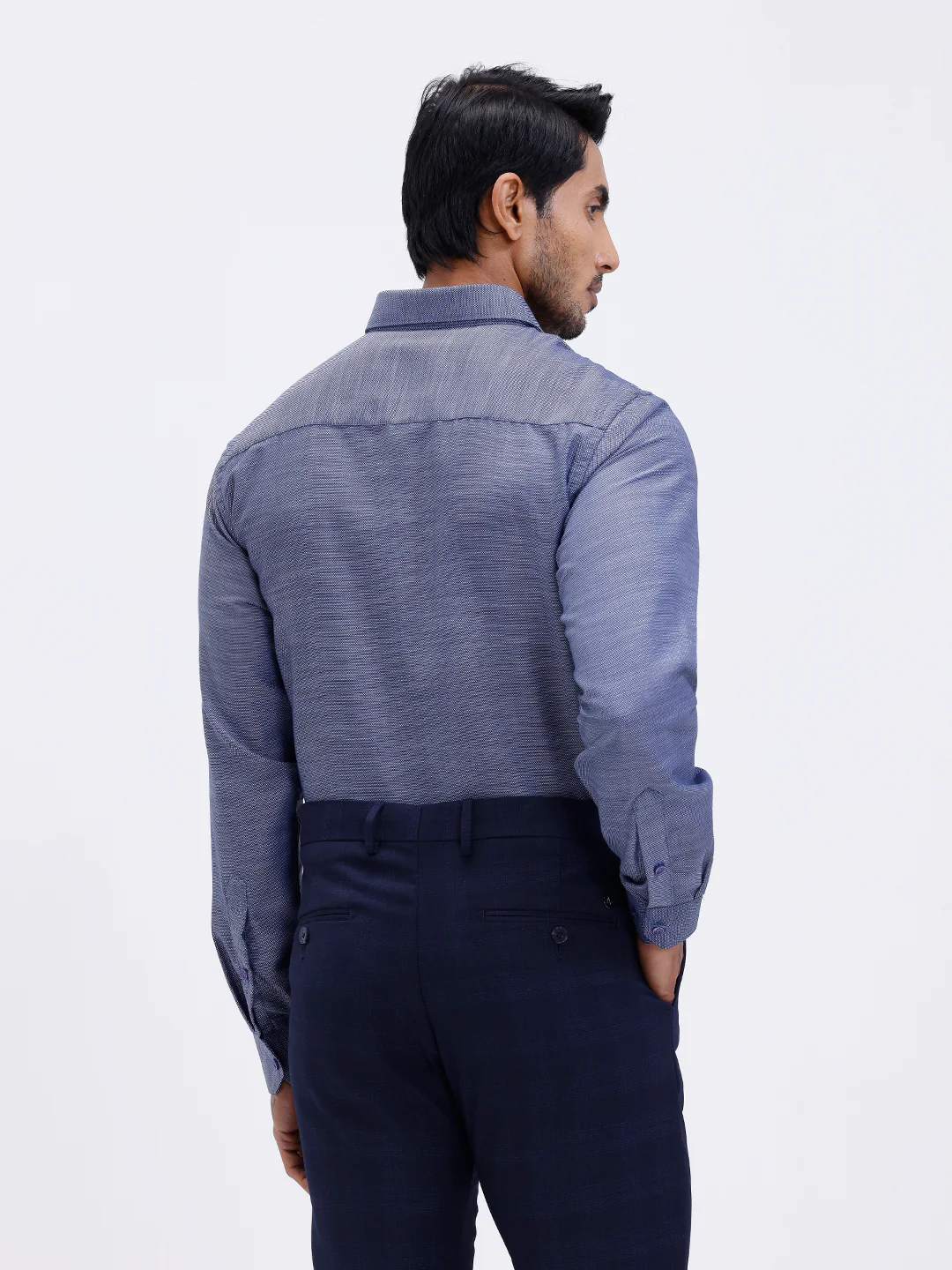 Men Cotton Rich Full Sleeve Shirt Blue Dobby T59 AIT1 - Image 3