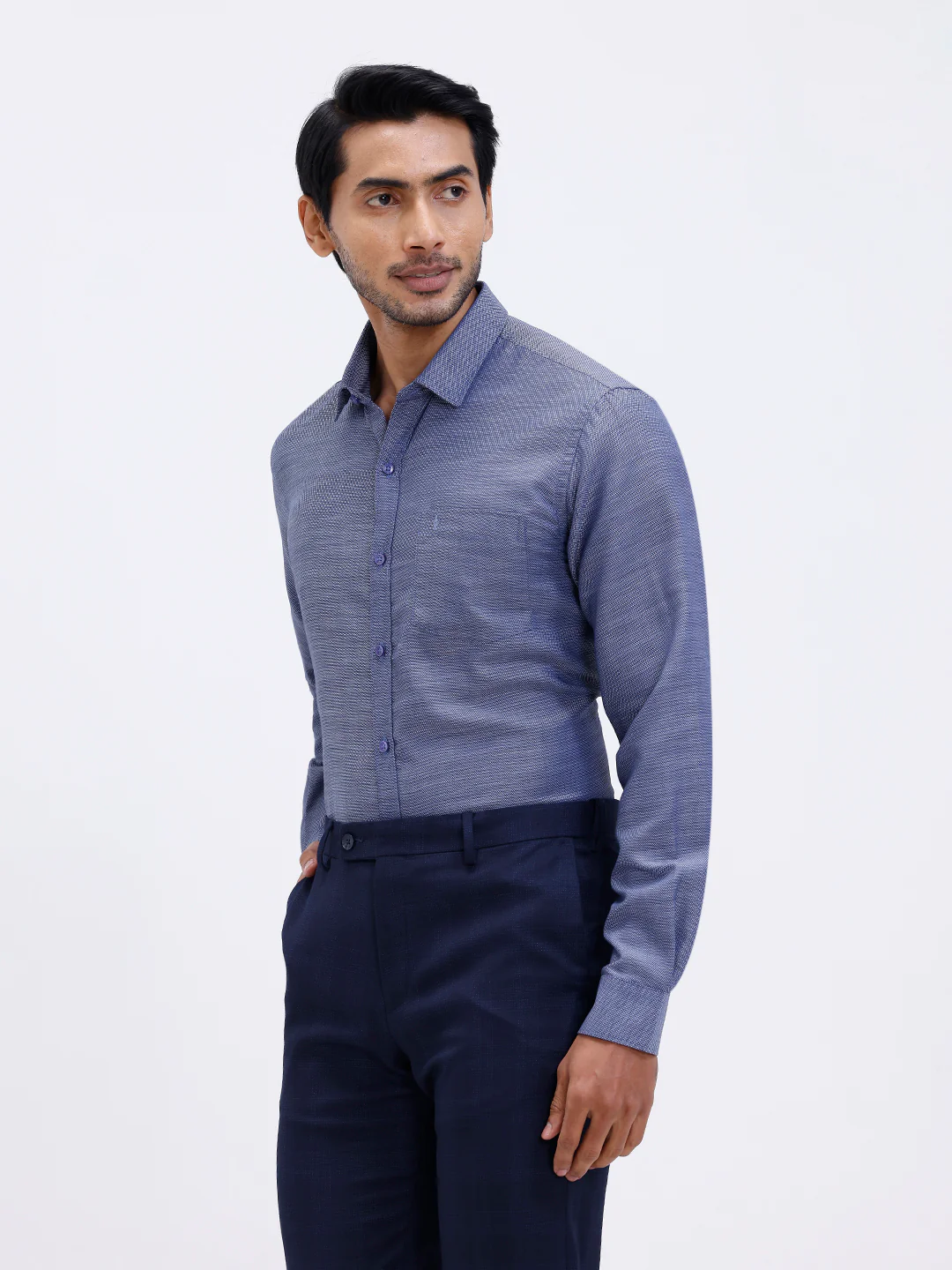 Men Cotton Rich Full Sleeve Shirt Blue Dobby T59 AIT1 - Image 4