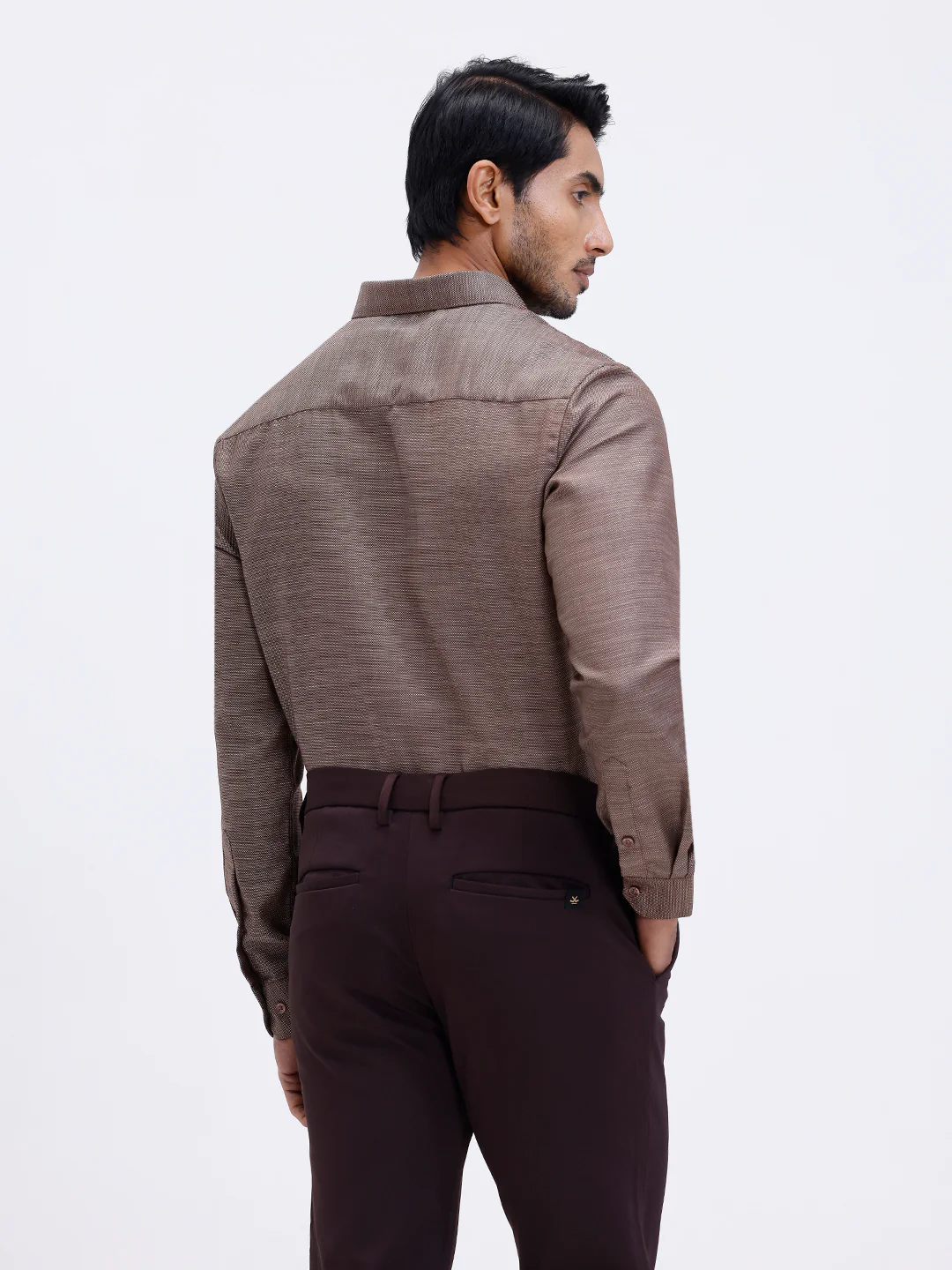 Men Cotton Rich Full Sleeve Shirt Brown Dobby T59 AIT4 - Image 3