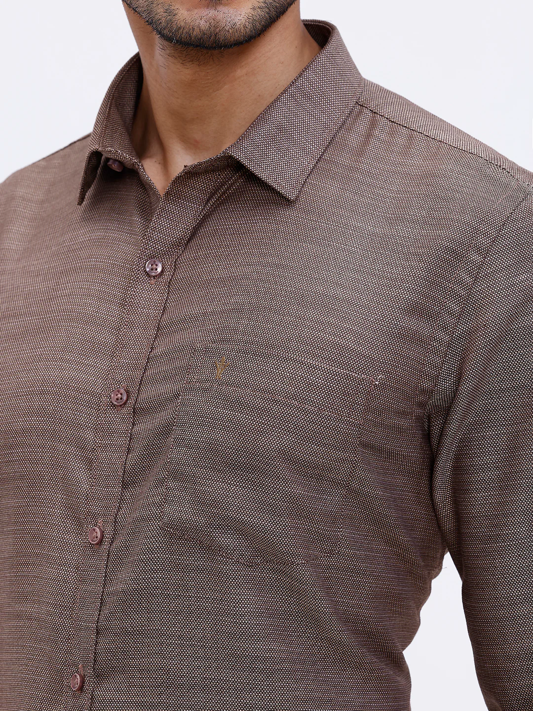 Men Cotton Rich Full Sleeve Shirt Brown Dobby T59 AIT4 - Image 5