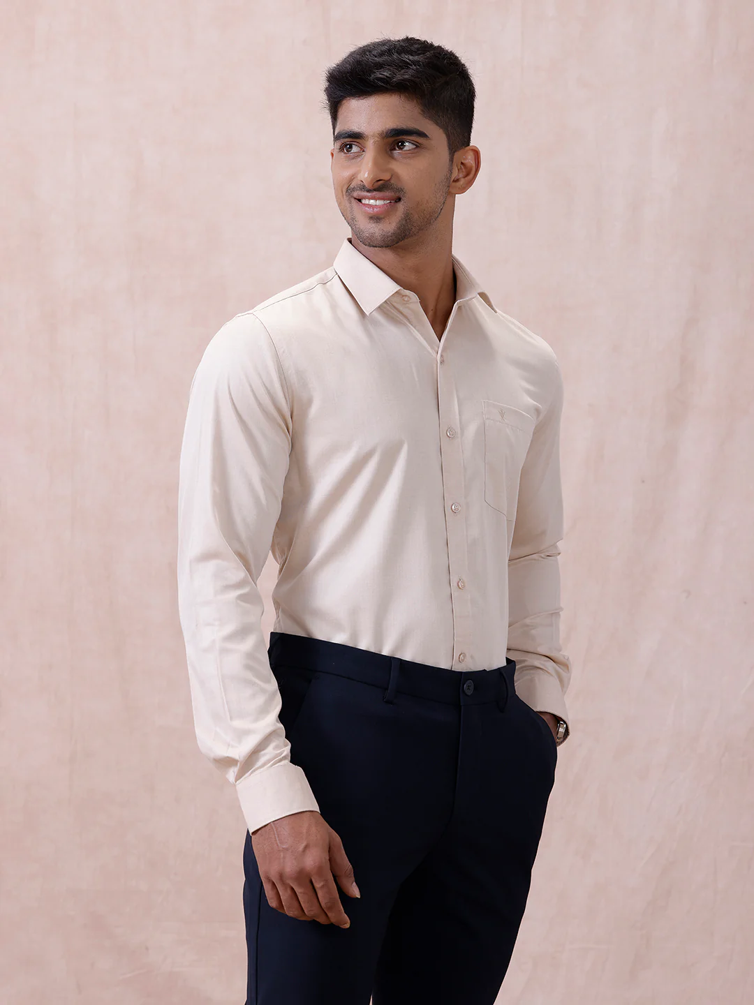 Men Cotton Rich Shirt Lt Beige Sandal T61 AKT1 - Image 3