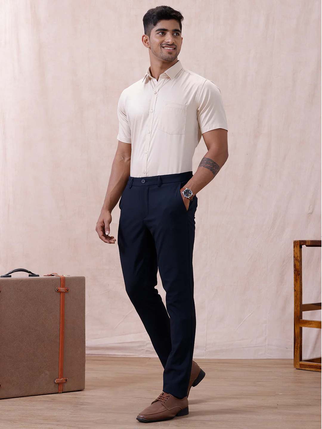 Men Cotton Rich Shirt Lt Beige Sandal T61 AKT1 - Image 8