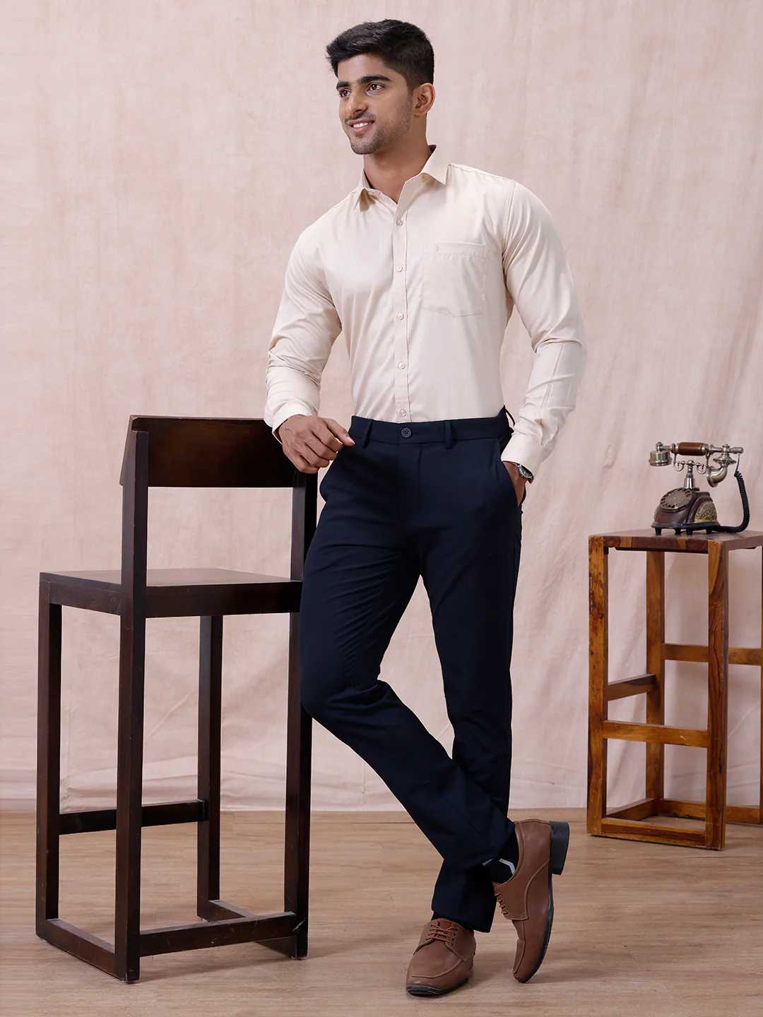 Men Cotton Rich Shirt Lt Beige Sandal T61 AKT1 - Image 9