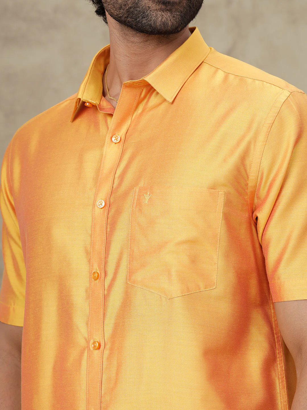 Men Cotton Rich Gold Shirt and Tissue Dhoti Set SMC7 - Image 3