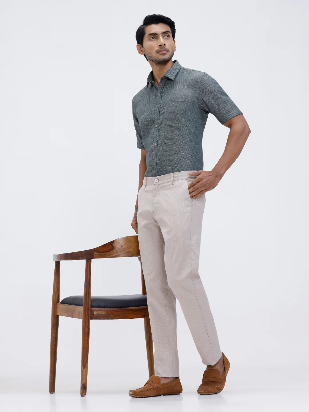 Men Cotton Rich Half Sleeve Shirt Green Dobby T59 AIT3 - Image 2