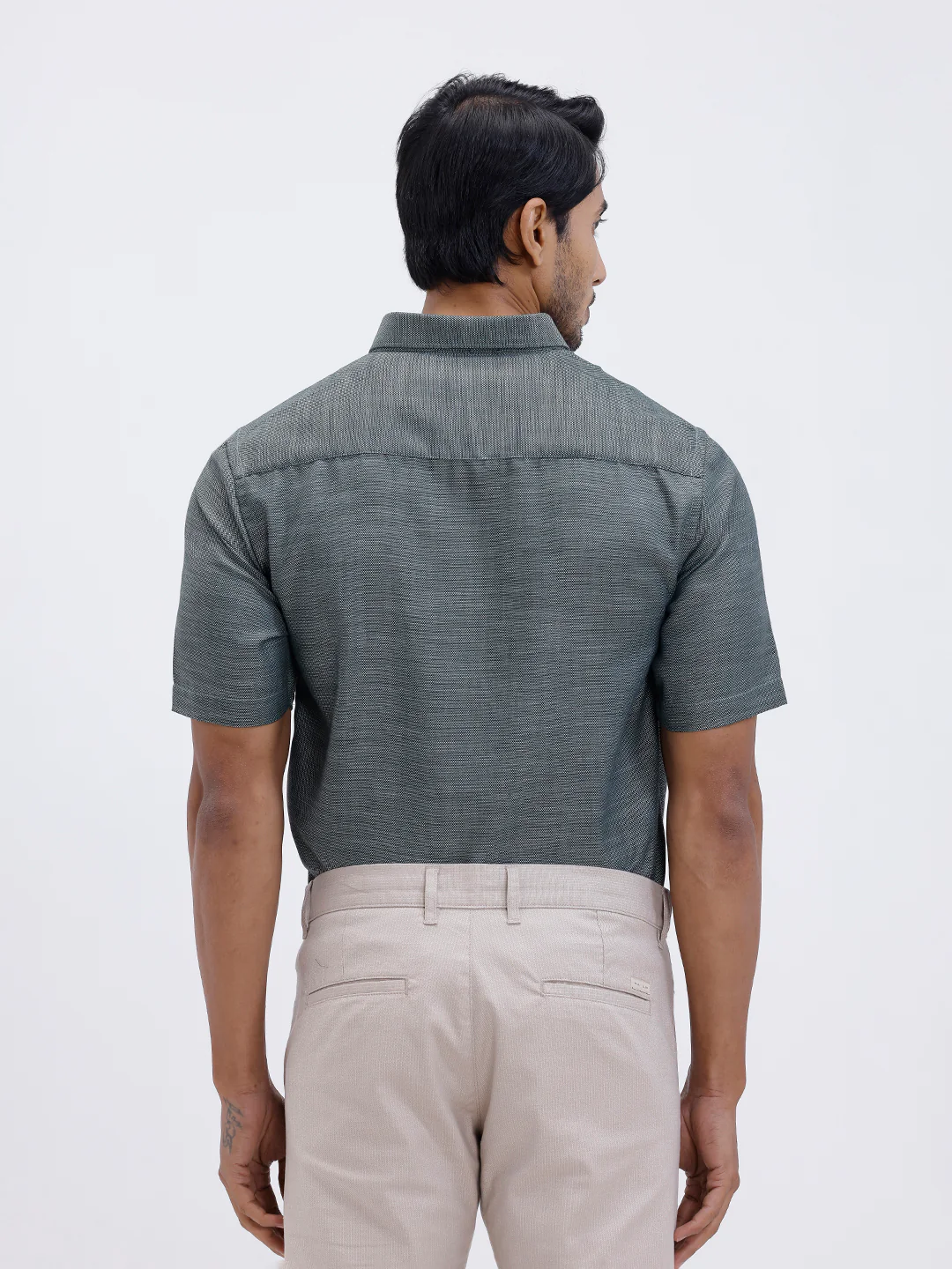 Men Cotton Rich Half Sleeve Shirt Green Dobby T59 AIT3 - Image 4