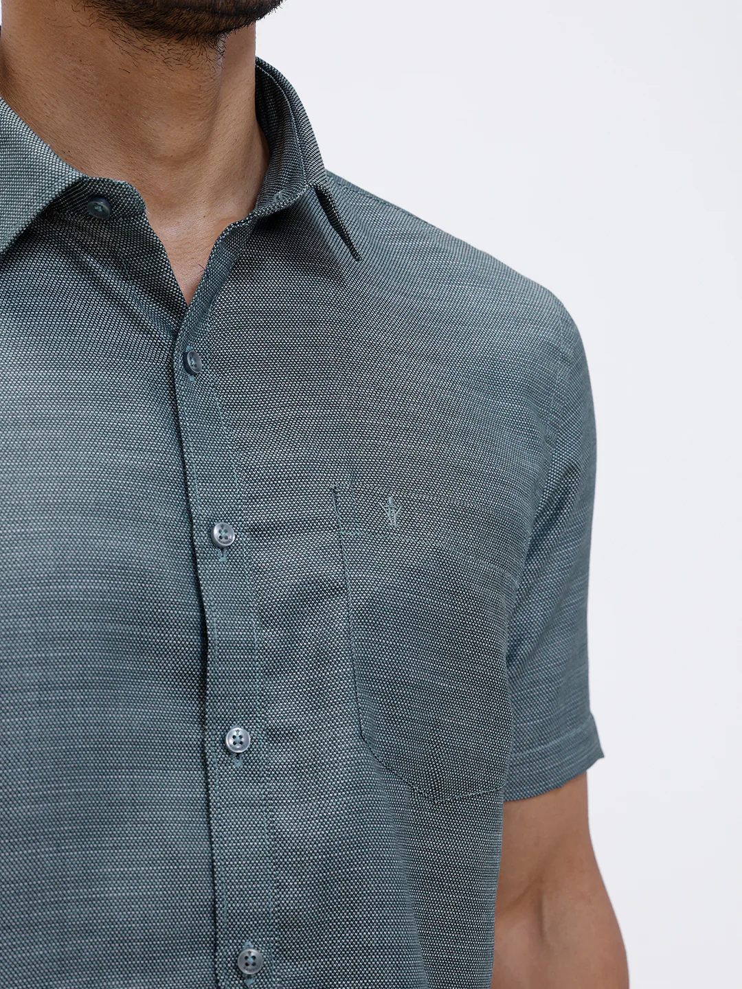 Men Cotton Rich Half Sleeve Shirt Green Dobby T59 AIT3 - Image 5