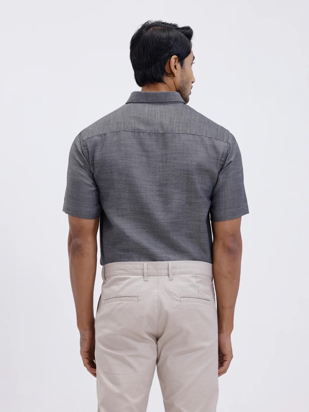 Men Cotton Rich Half Sleeve Shirt Grey Black Dobby T59 AIT5 - Image 3