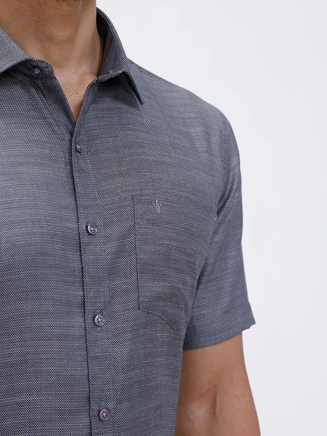 Men Cotton Rich Half Sleeve Shirt Grey Black Dobby T59 AIT5 - Image 5