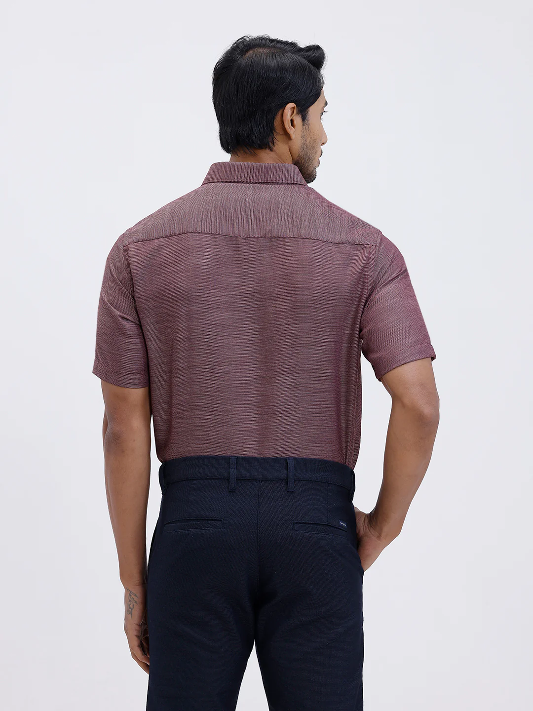 Men Cotton Rich Half Sleeve Shirt Maroon Red Dobby T59 AIT2 - Image 3