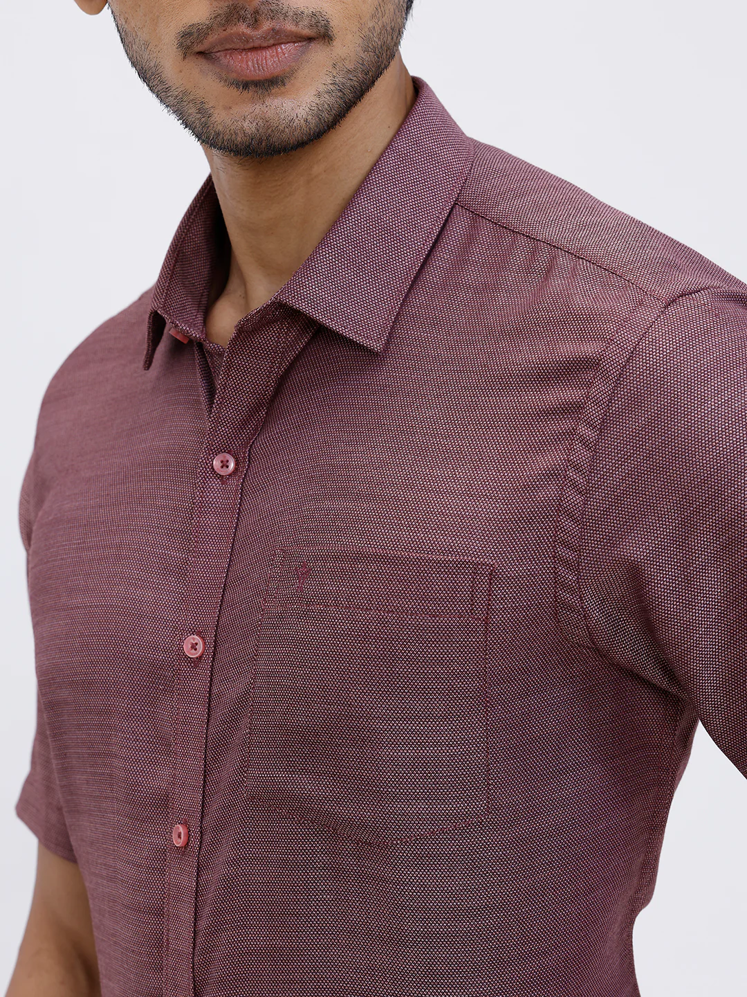 Men Cotton Rich Half Sleeve Shirt Maroon Red Dobby T59 AIT2 - Image 5