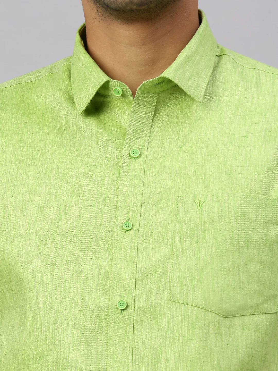 Men Cotton Rich Lite Green Shirt and Tissue Dhoti Set C82 - Image 4