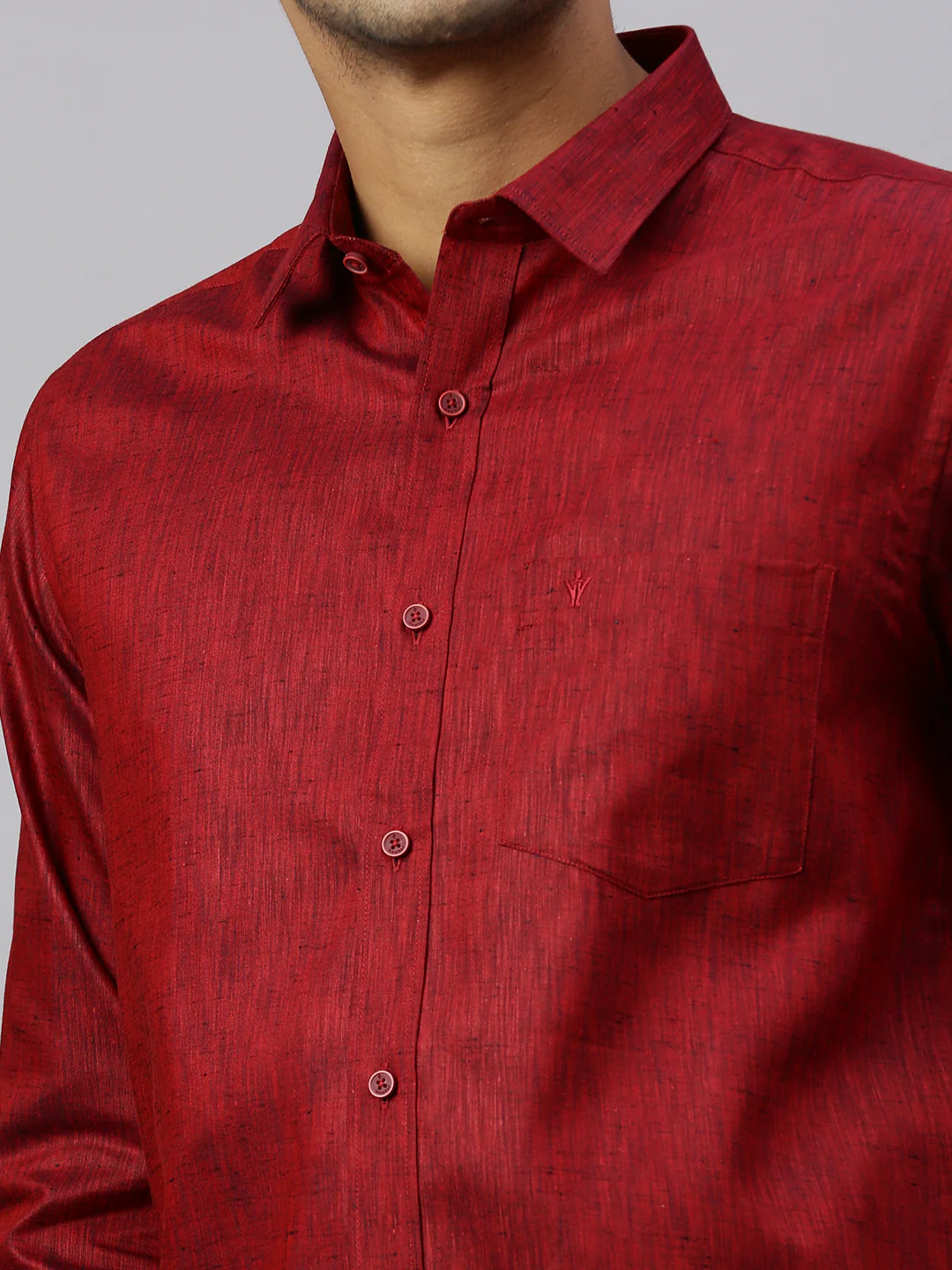 Men Cotton Rich Maroon Shirt and Tissue Dhoti Set C81 - Image 7