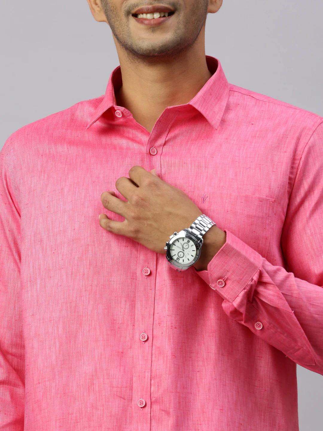 Men Cotton Rich Pink Shirt and Tissue Dhoti Set C34 - Image 5