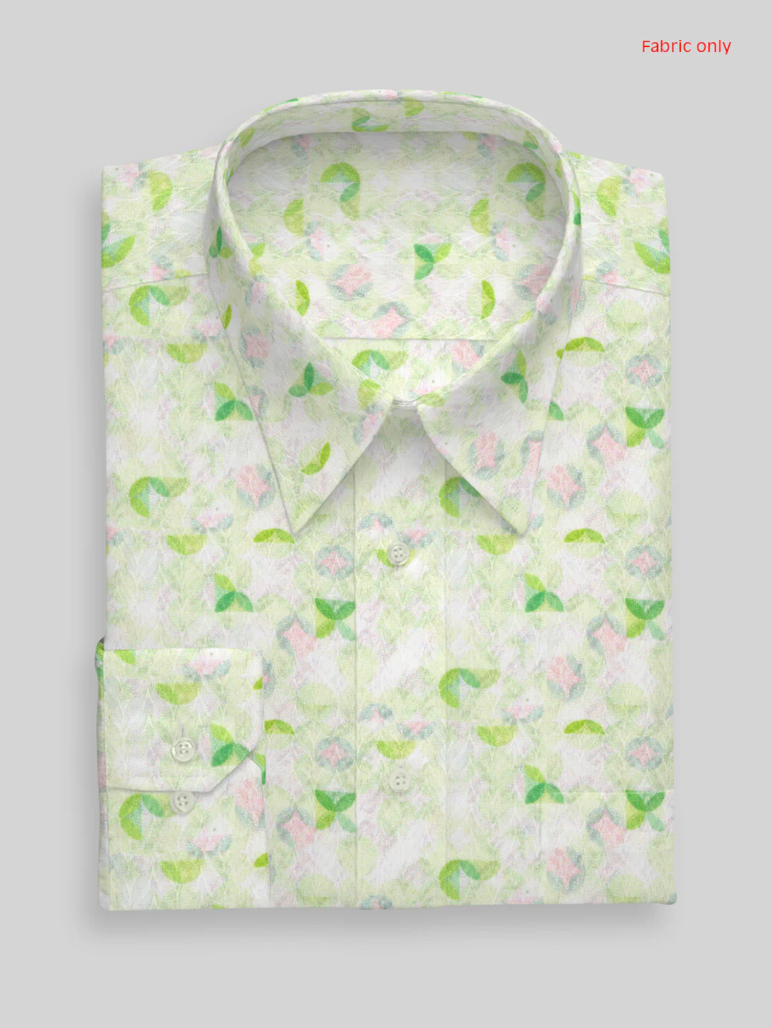 Men Cotton Rich Printed Shirt Fabric Green with White Oslo Print - Image 3