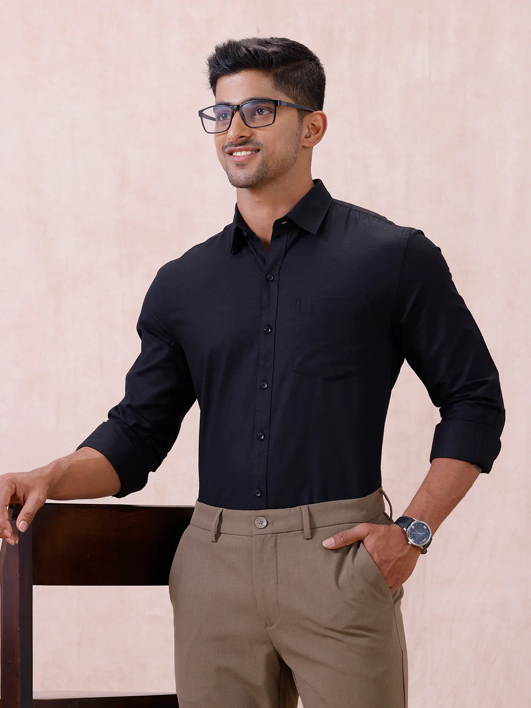 Men Cotton Rich Shirt Black T64 ANT10 - Image 3
