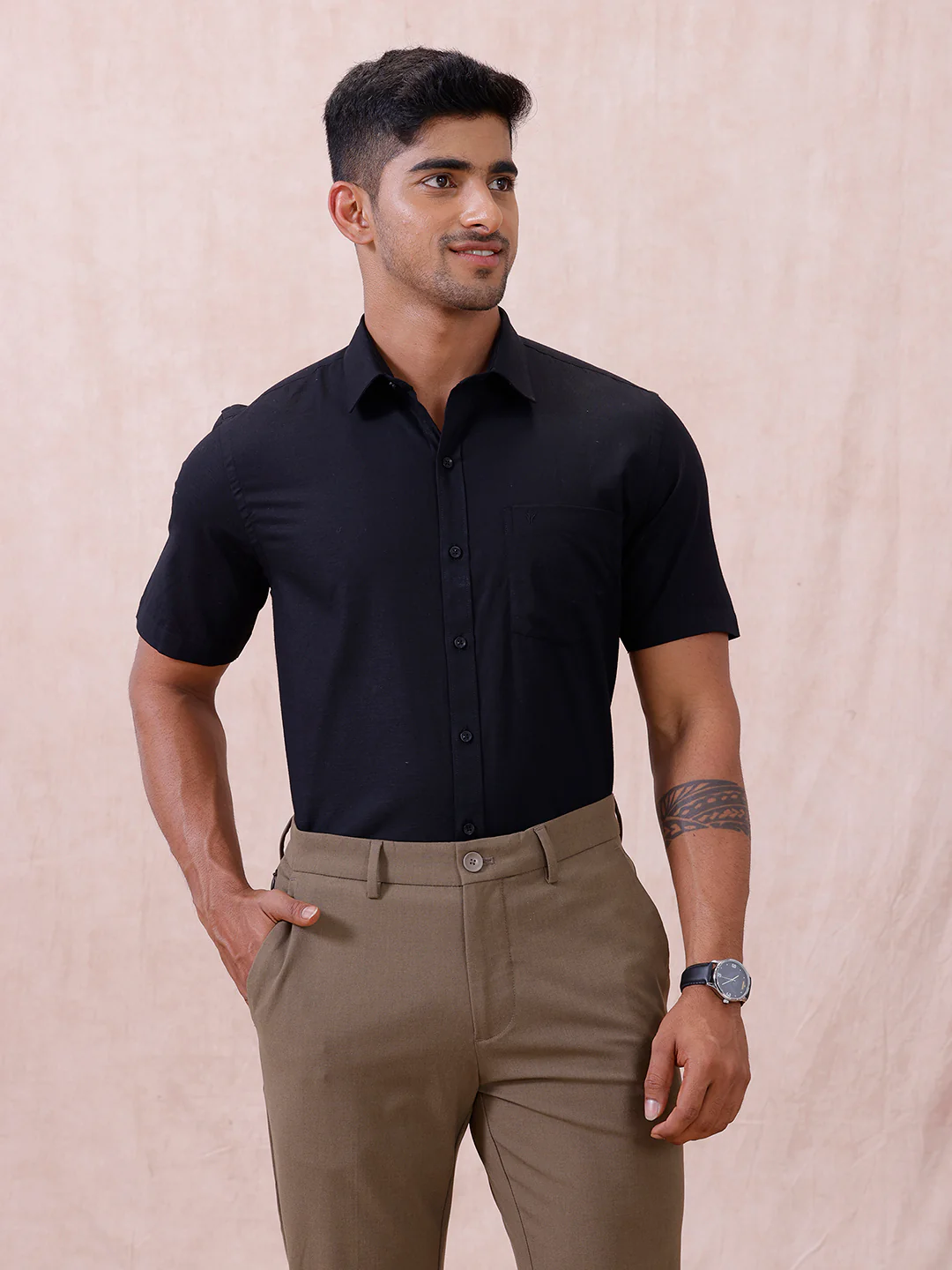 Men Cotton Rich Shirt Black T64 ANT10 - Image 4