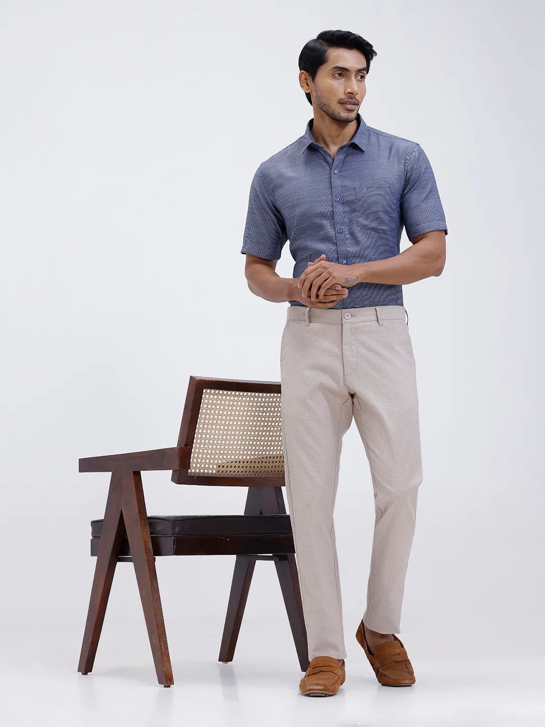 Men Cotton Rich Half Sleeve Shirt Blue Dobby T59 AIT1 - Image 2