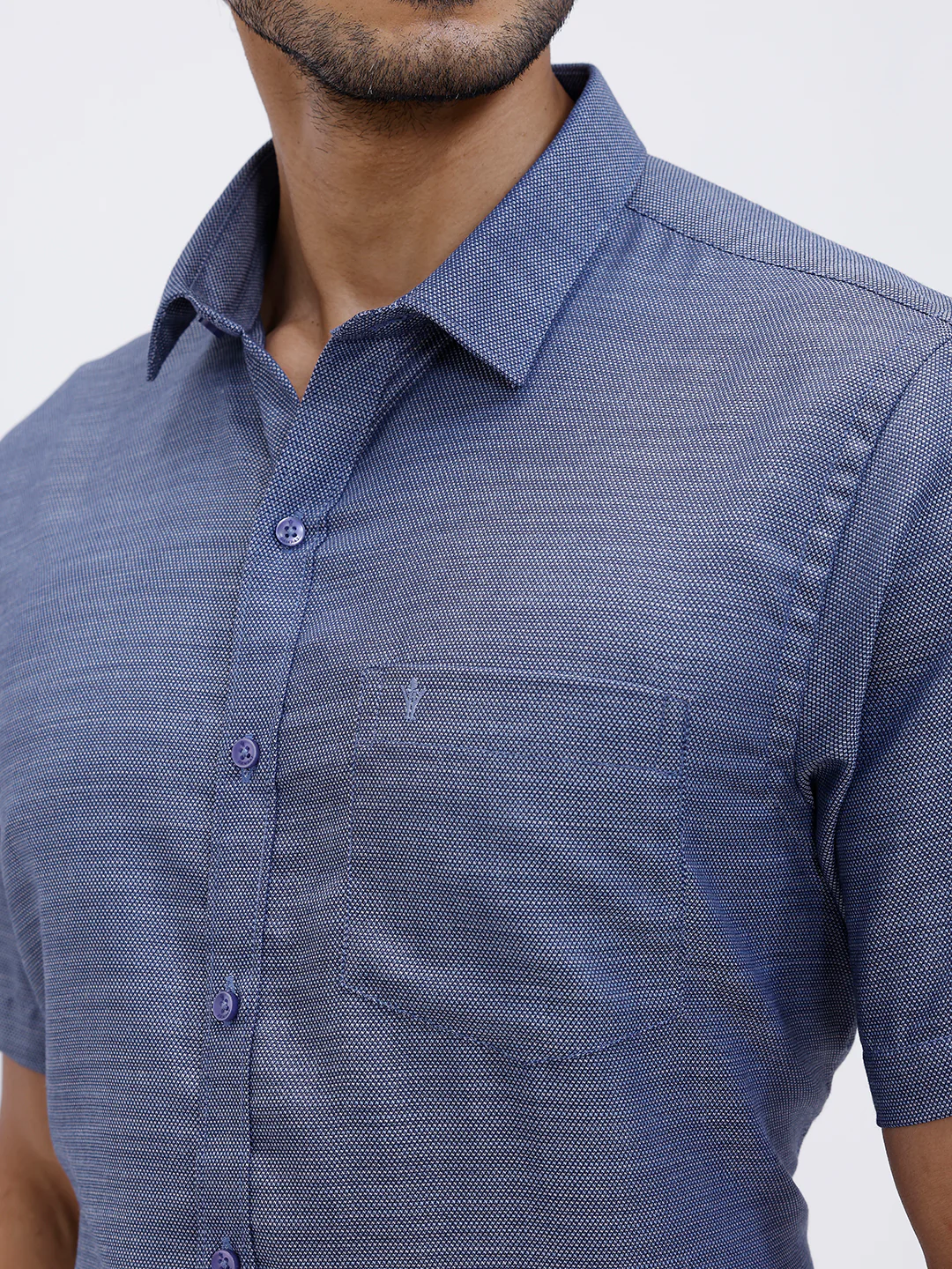 Men Cotton Rich Half Sleeve Shirt Blue Dobby T59 AIT1 - Image 3