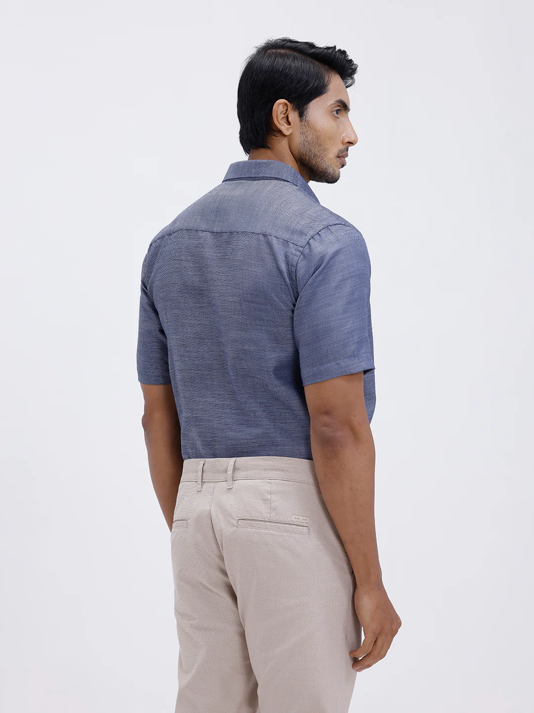 Men Cotton Rich Half Sleeve Shirt Blue Dobby T59 AIT1 - Image 4