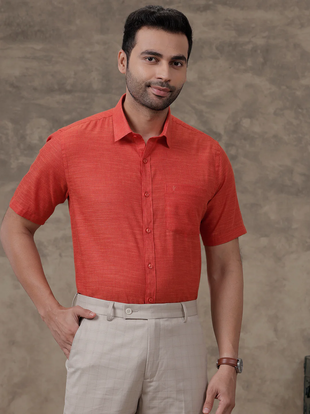 Men Cotton Rich Shirt Bright Red T28 TD6 - Image 2