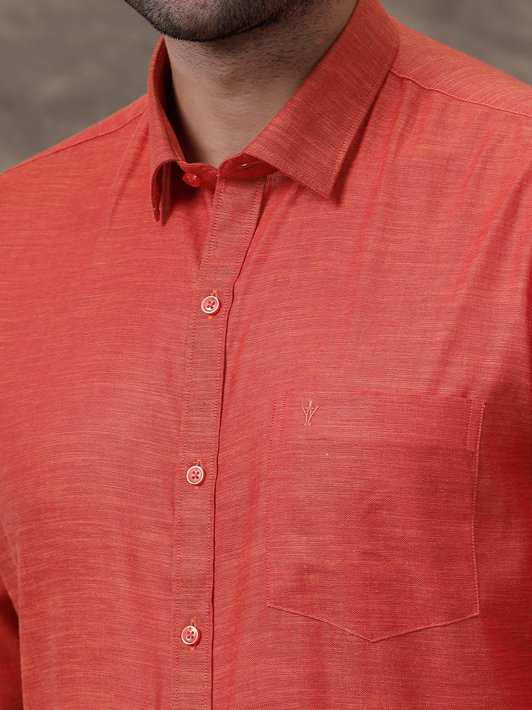 Men Cotton Rich Shirt Bright Red T28 TD6 - Image 3