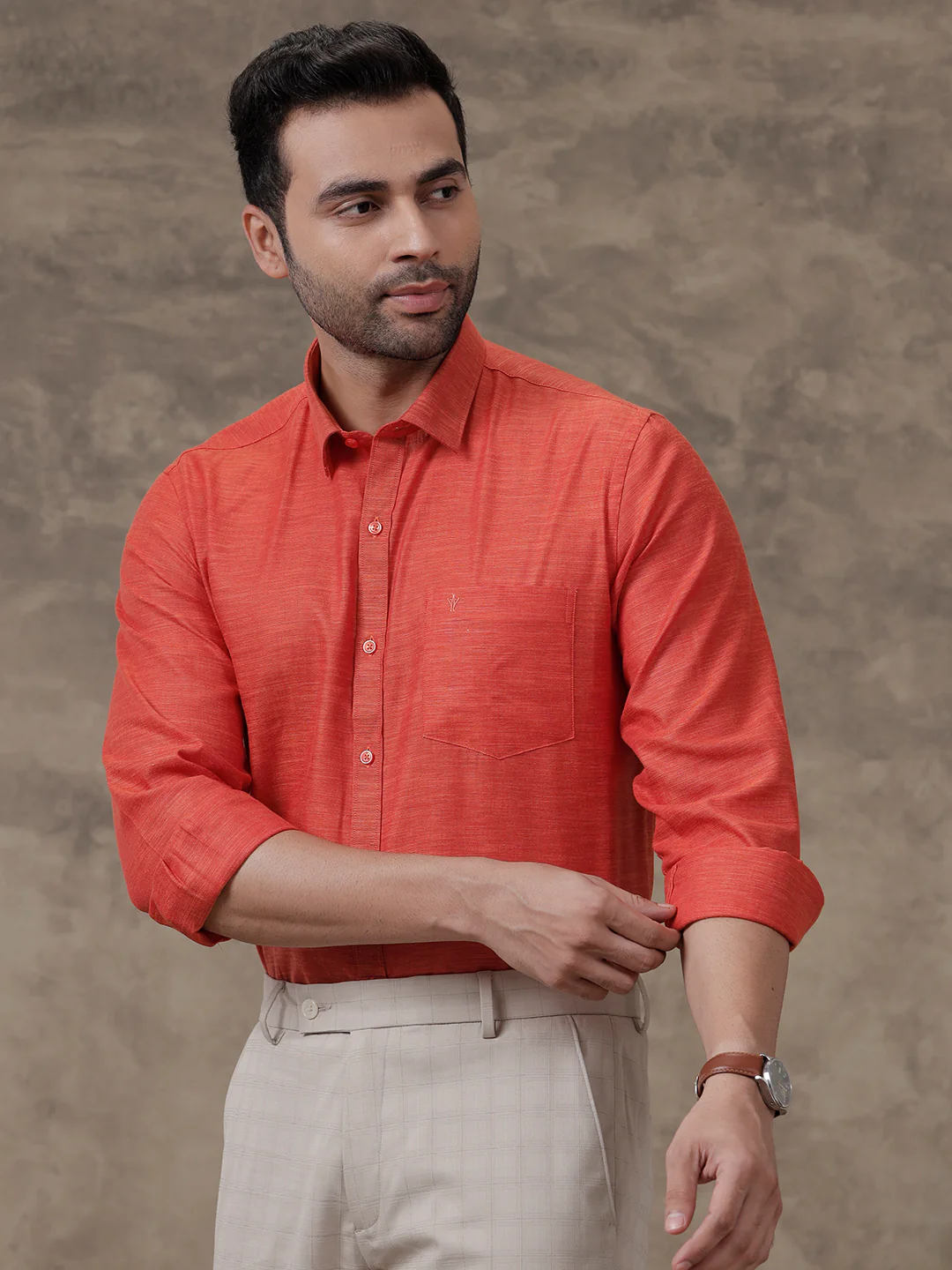 Men Cotton Rich Shirt Bright Red T28 TD6 - Image 5