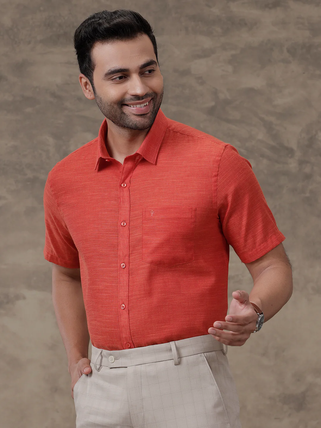 Men Cotton Rich Shirt Bright Red T28 TD6 - Image 6