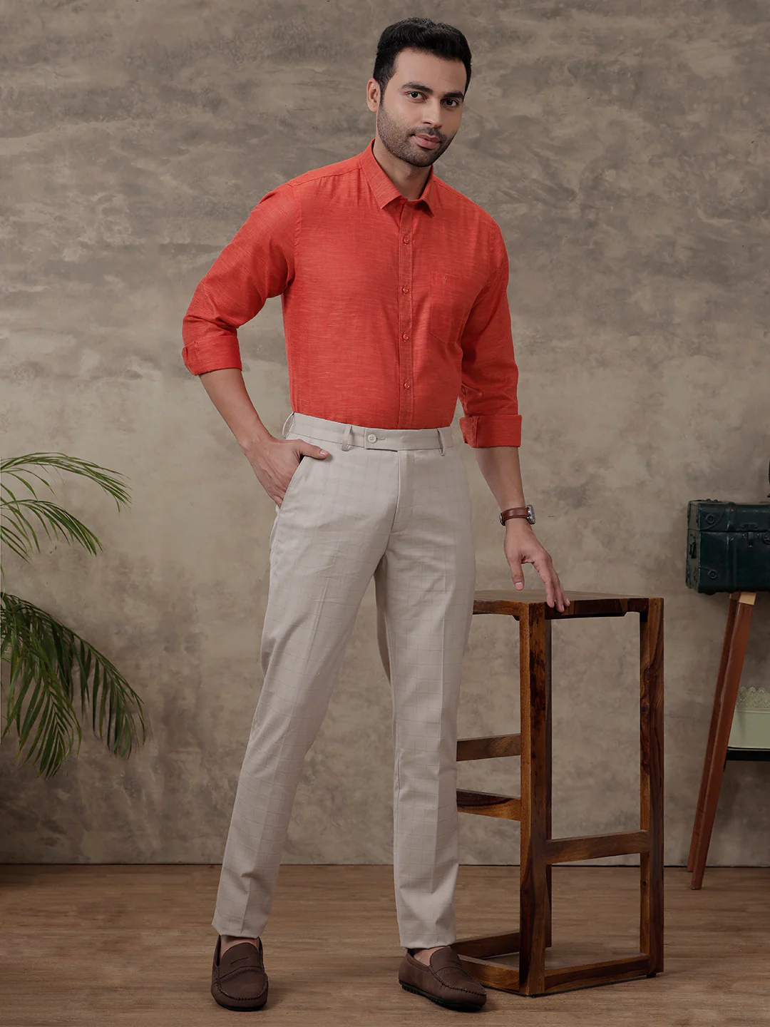 Men Cotton Rich Shirt Bright Red T28 TD6 - Image 7
