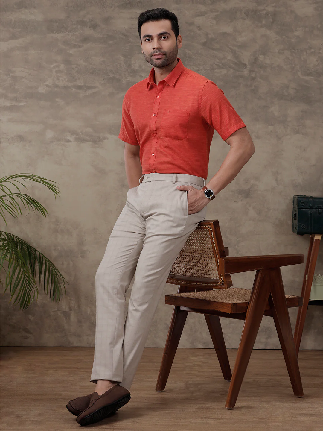 Men Cotton Rich Shirt Bright Red T28 TD6 - Image 8