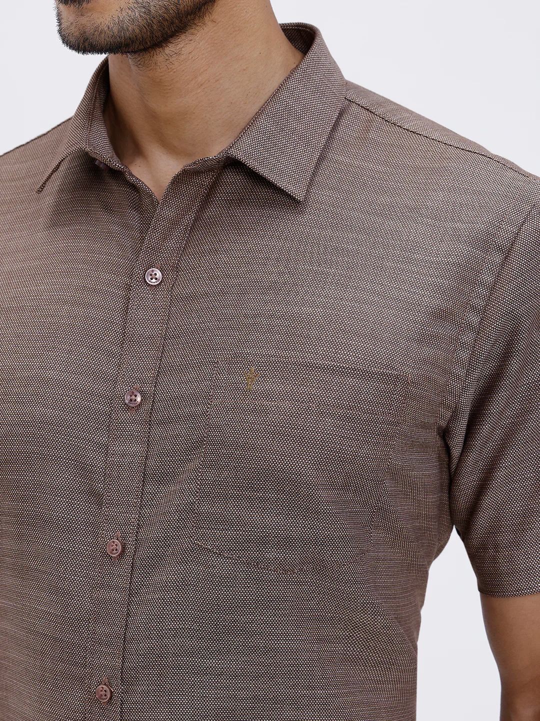 Men Cotton Rich Half Sleeve Shirt Brown Dobby T59 AIT4 - Image 3