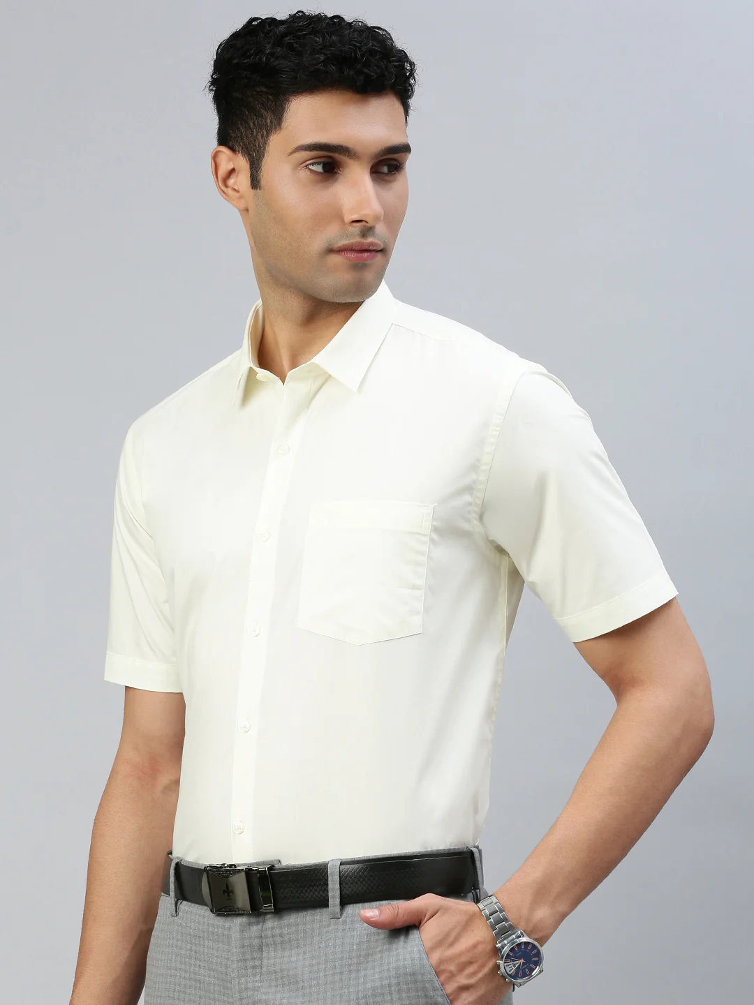 Men Cotton Rich Shirt Cream Mangalyam - Image 2